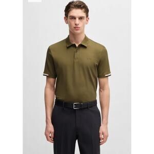 Hugo Boss Rubberised Logo Polo Button Shirt L Mercerised Cotton Preppy Luxury